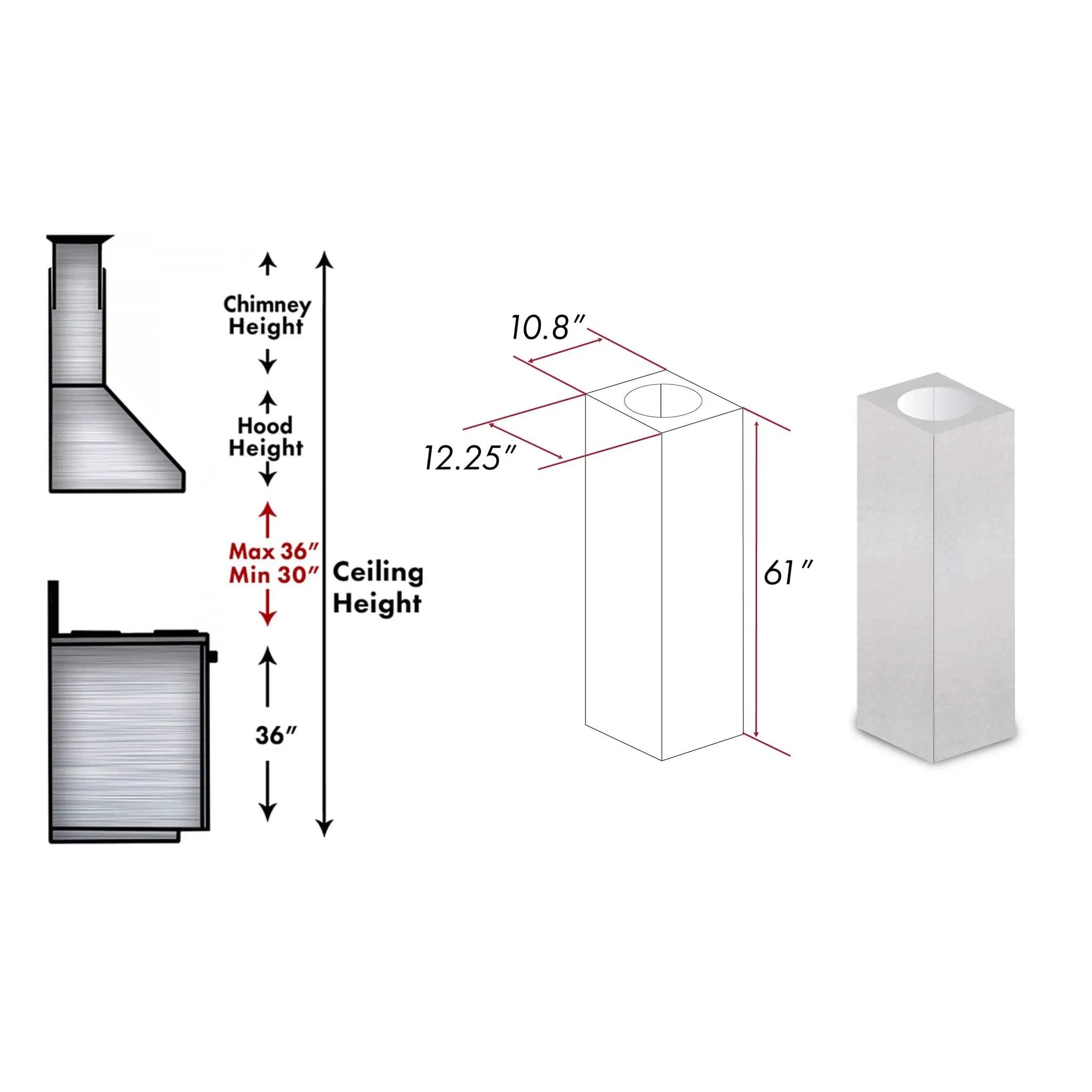 ZLINE 61" Snow Finished Stainless Steel Chimney Extension For Ceilings Up To 12.5 Ft. (8GL14iS-E) by Farmhouse Kitchen and Bath