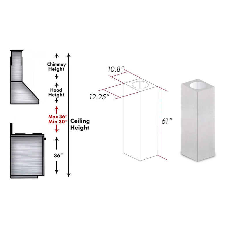 ZLINE 61" Snow Finished Stainless Steel Chimney Extension For Ceilings Up To 12.5 Ft. (8GL14iS-E) by Farmhouse Kitchen and Bath
