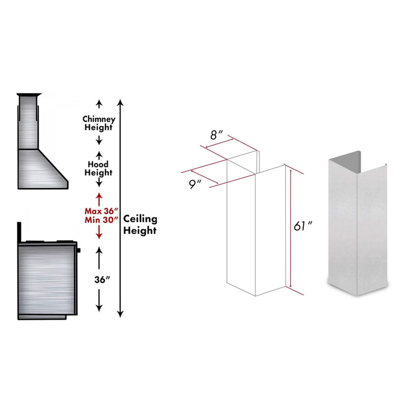 ZLINE 61" Snow Finished Stainless Chimney Extension, For Ceilings Up To 12.5', 8KL3S-E by Farmhouse Kitchen and Bath