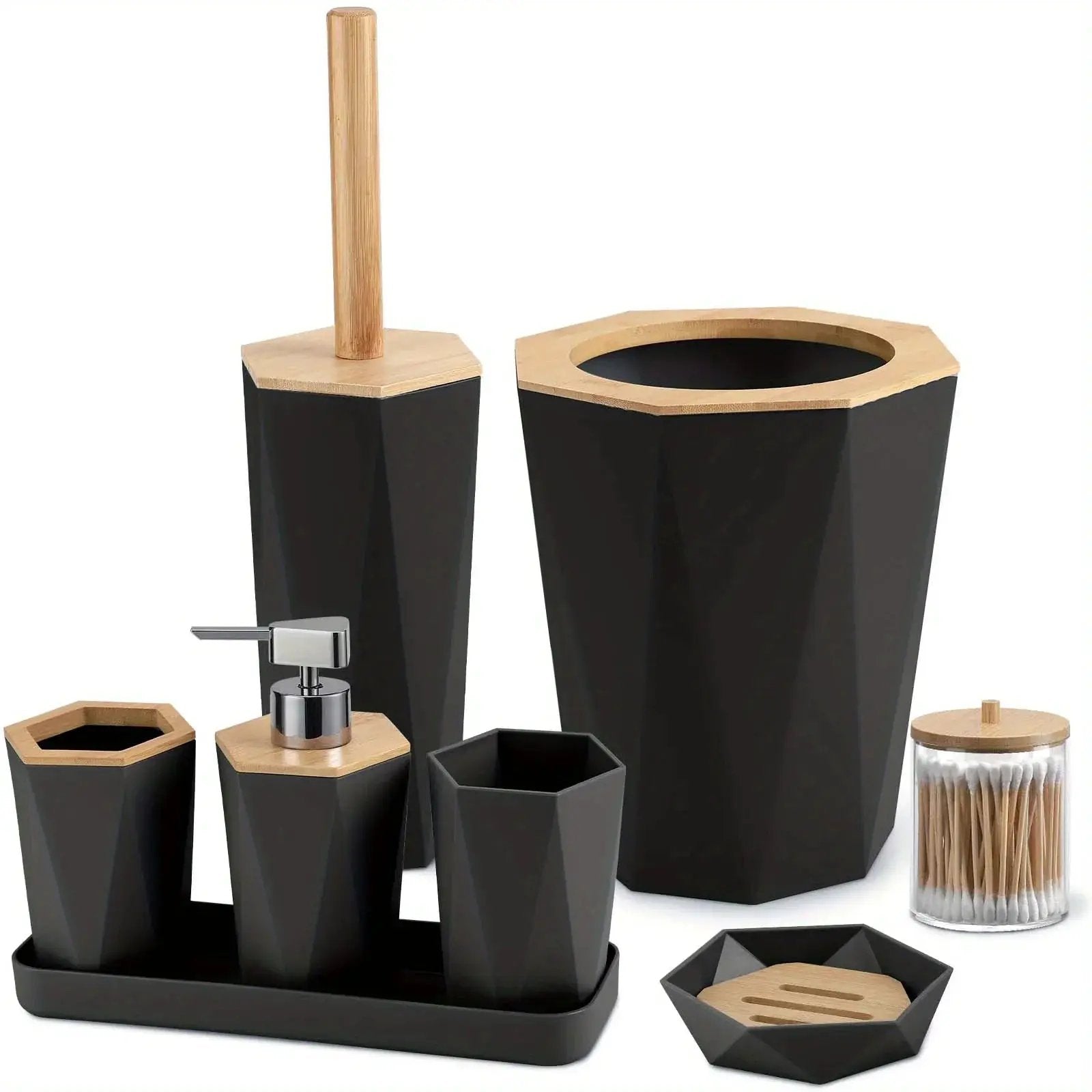 8pcs Bathroom Accessory Sets - Includes Toothbrush Holder, Cup, Soap Dispenser, Dish, Swab Box, Lotion Bottle, Toilet Brush, and Trash Can, Bathroom Supplies, Ideal Housewarming Gift, Bathroom Decor and Accessories by House Of Avana