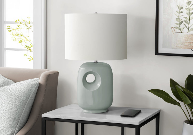 Contemporary Green Ceramic Table Lamp with Ivory Shade - 26"H, photo 2 of 4