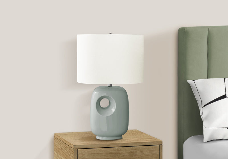 Contemporary Green Ceramic Table Lamp with Ivory Shade - 26"H, photo 3 of 4