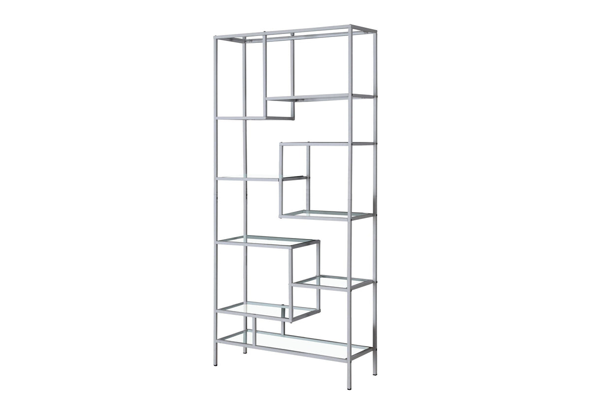 Modern Bookshelf Etagere with 9 Glass Shelves - White or Gray