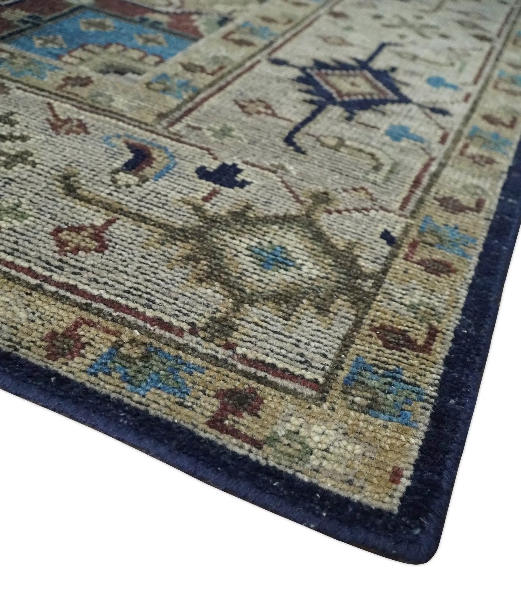 8x10 Antique look Brown, Beige and Blue Traditional Medallion wool Area Rug by The Rug Decor