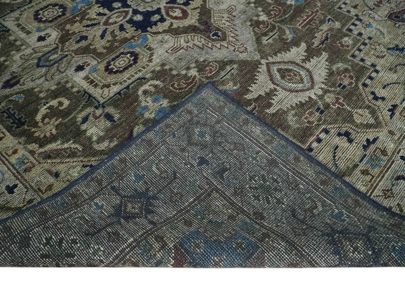 8x10 Antique look Brown, Beige and Blue Traditional Medallion wool Area Rug by The Rug Decor