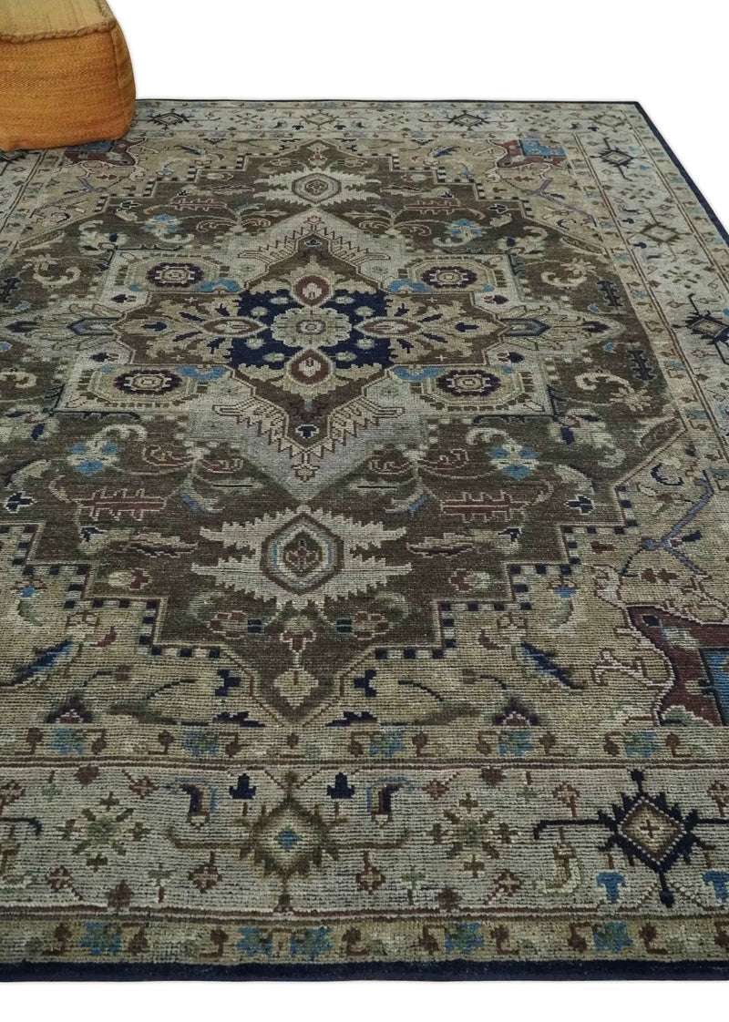 8x10 Antique look Brown, Beige and Blue Traditional Medallion wool Area Rug by The Rug Decor