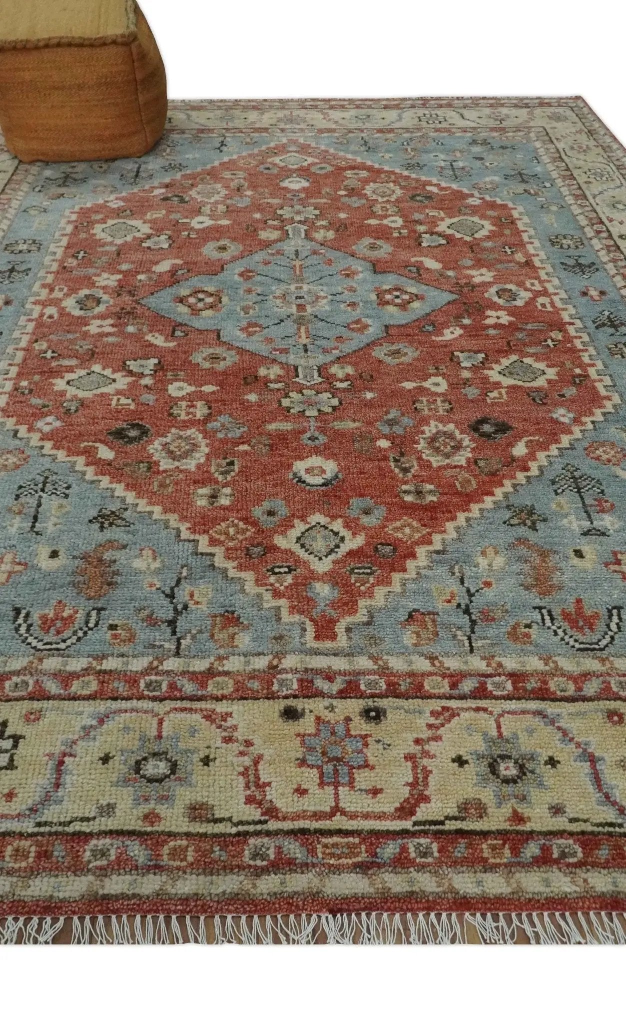 8x10 Antique look Traditional Floral Gray, Rust and Beige Hand knotted wool Area Rug by The Rug Decor
