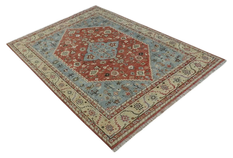 8x10 Antique look Traditional Floral Gray, Rust and Beige Hand knotted wool Area Rug by The Rug Decor