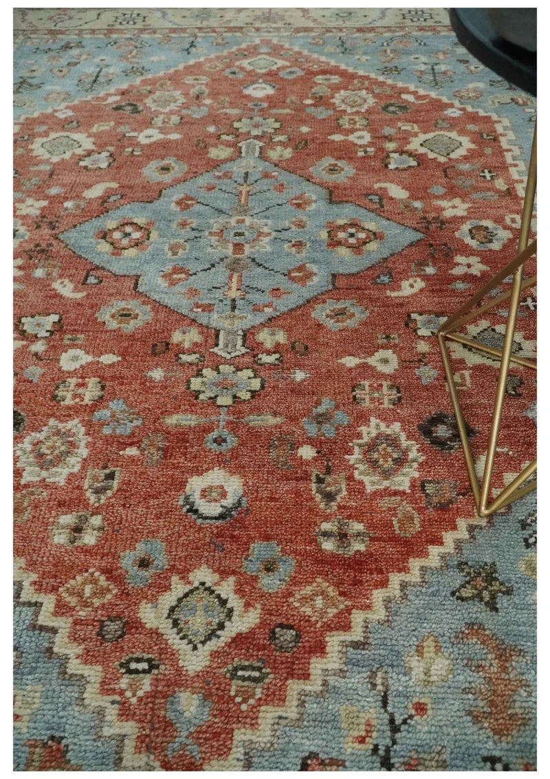8x10 Antique look Traditional Floral Gray, Rust and Beige Hand knotted wool Area Rug by The Rug Decor