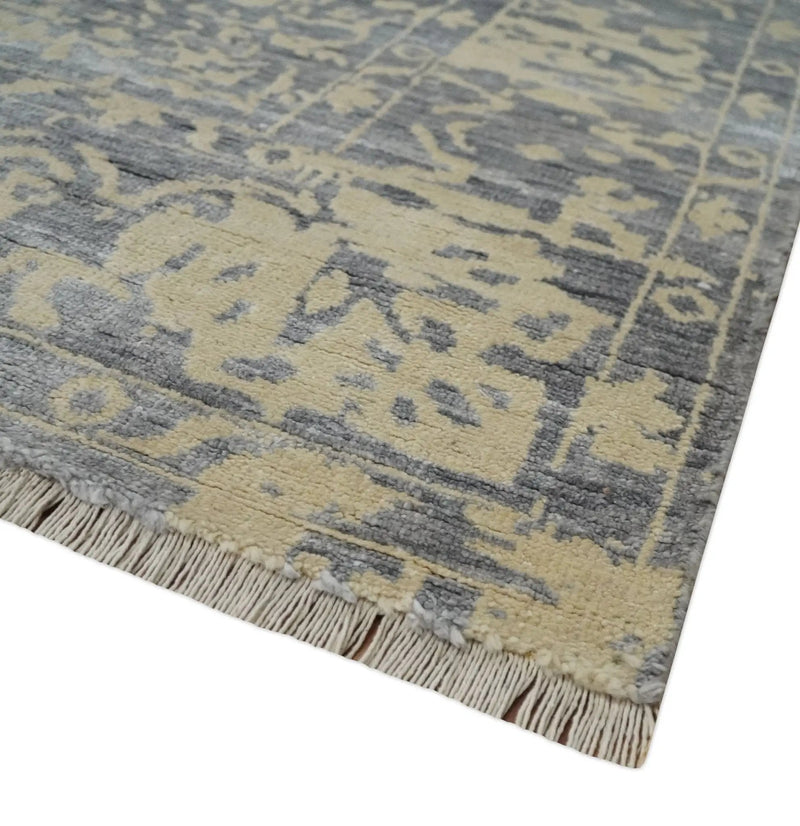 8x10 Beige, Charcoal and Silver Traditional Medallion Hand Knotted Wool and Bamboo Silk Area Rug by The Rug Decor