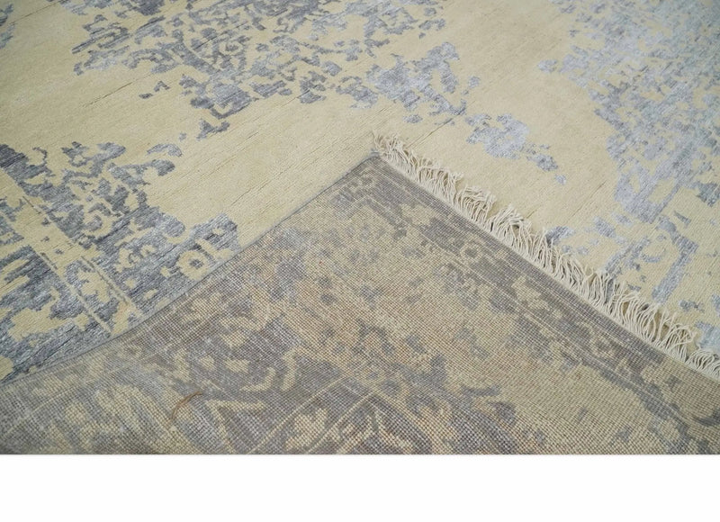 8x10 Beige, Charcoal and Silver Traditional Medallion Hand Knotted Wool and Bamboo Silk Area Rug by The Rug Decor