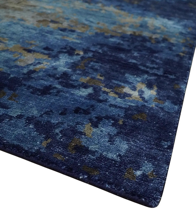 8x10 Blue, Beige and Brown Modern Abstract Hand Knotted wool and bamboo Silk Area Rug by The Rug Decor