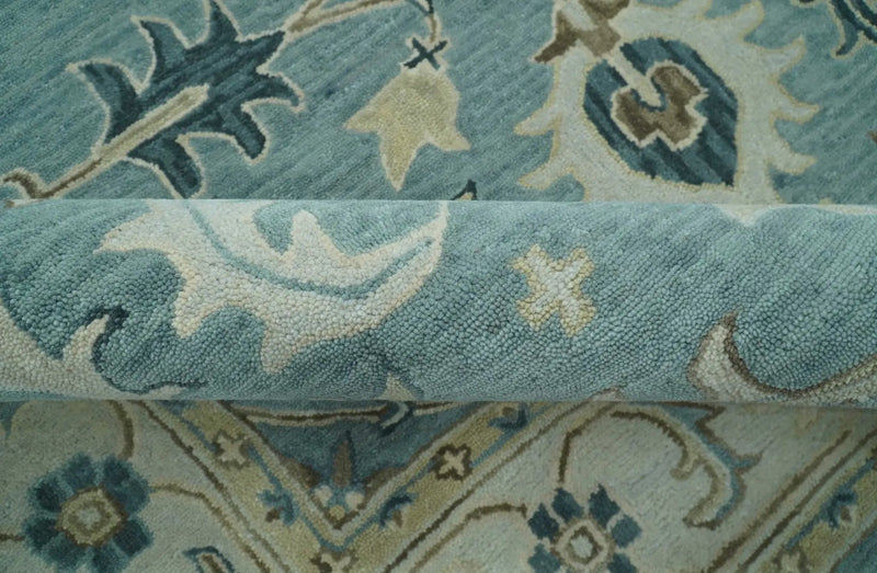 8x10 Blue, Ivory and Beige Hand Tufted Oriental Oushak wool area rug by The Rug Decor