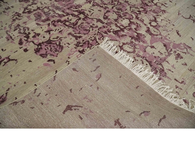 8x10 Camel and Purple Antique Style, Abstract Hand Knotted Low pile Wool Area Rug by The Rug Decor