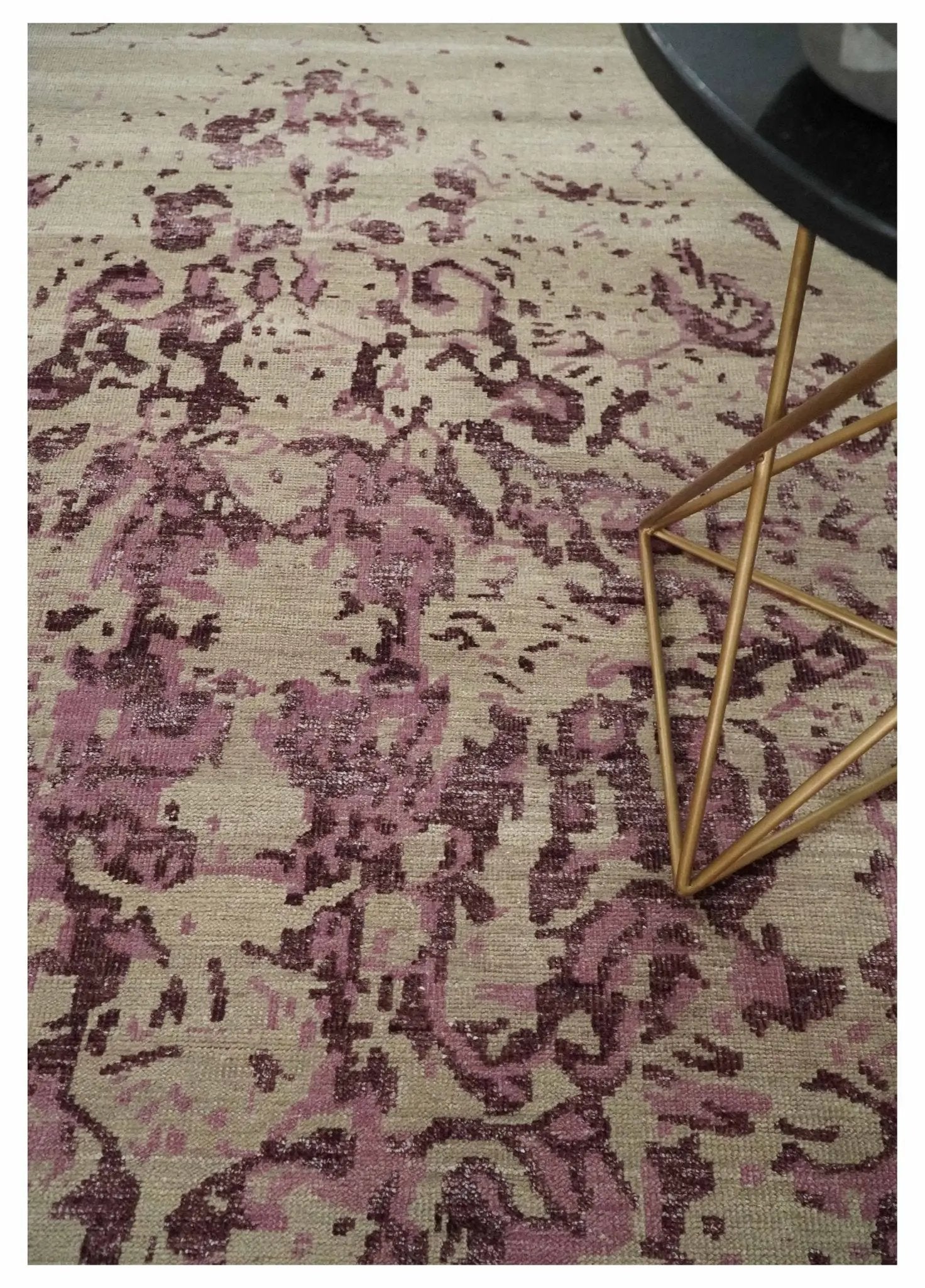 8x10 Camel and Purple Antique Style, Abstract Hand Knotted Low pile Wool Area Rug by The Rug Decor