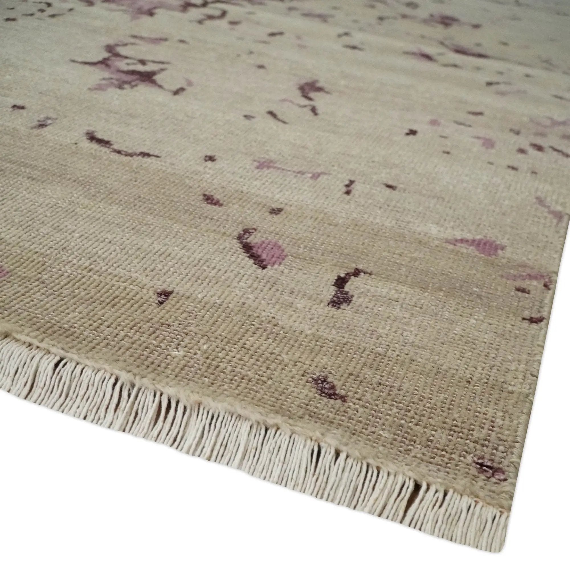 8x10 Camel and Purple Antique Style, Abstract Hand Knotted Low pile Wool Area Rug by The Rug Decor