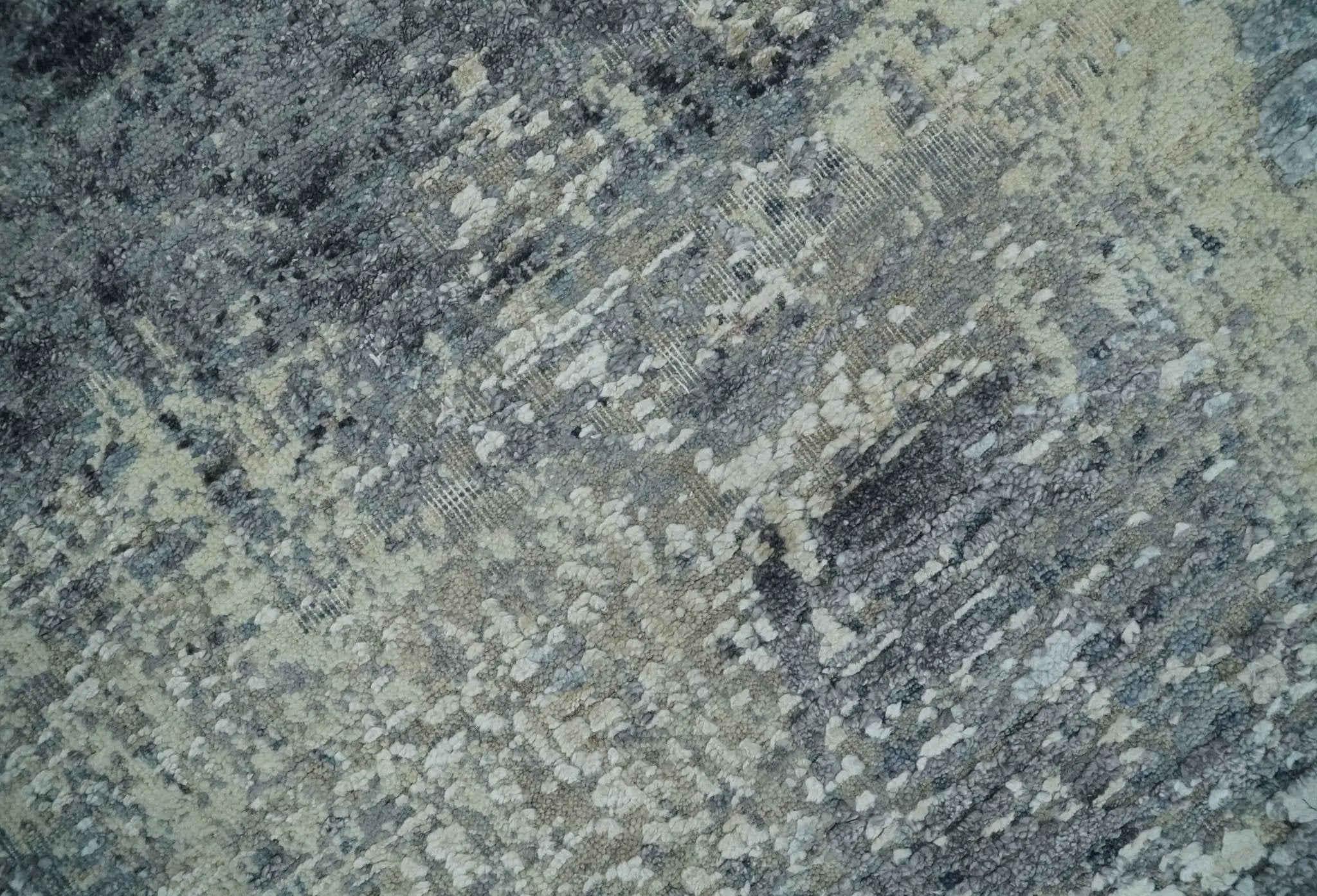 8x10 Charcoal, Beige and Gray Modern Abstract Distressed Finish High Low texture Hand Knotted Rug by The Rug Decor