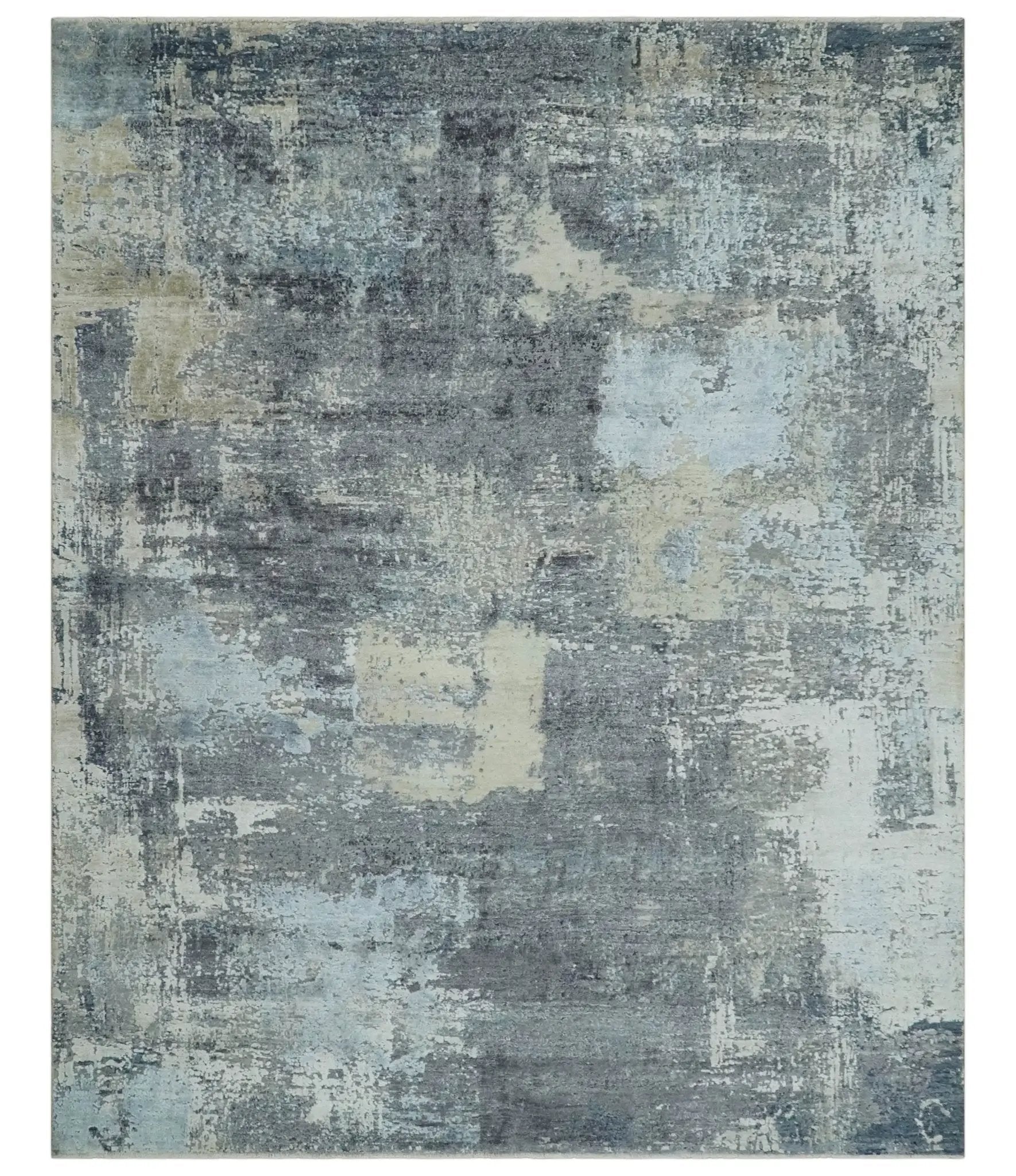 8x10 Charcoal, Beige and Gray Modern Abstract Distressed Finish High Low texture Hand Knotted Rug by The Rug Decor