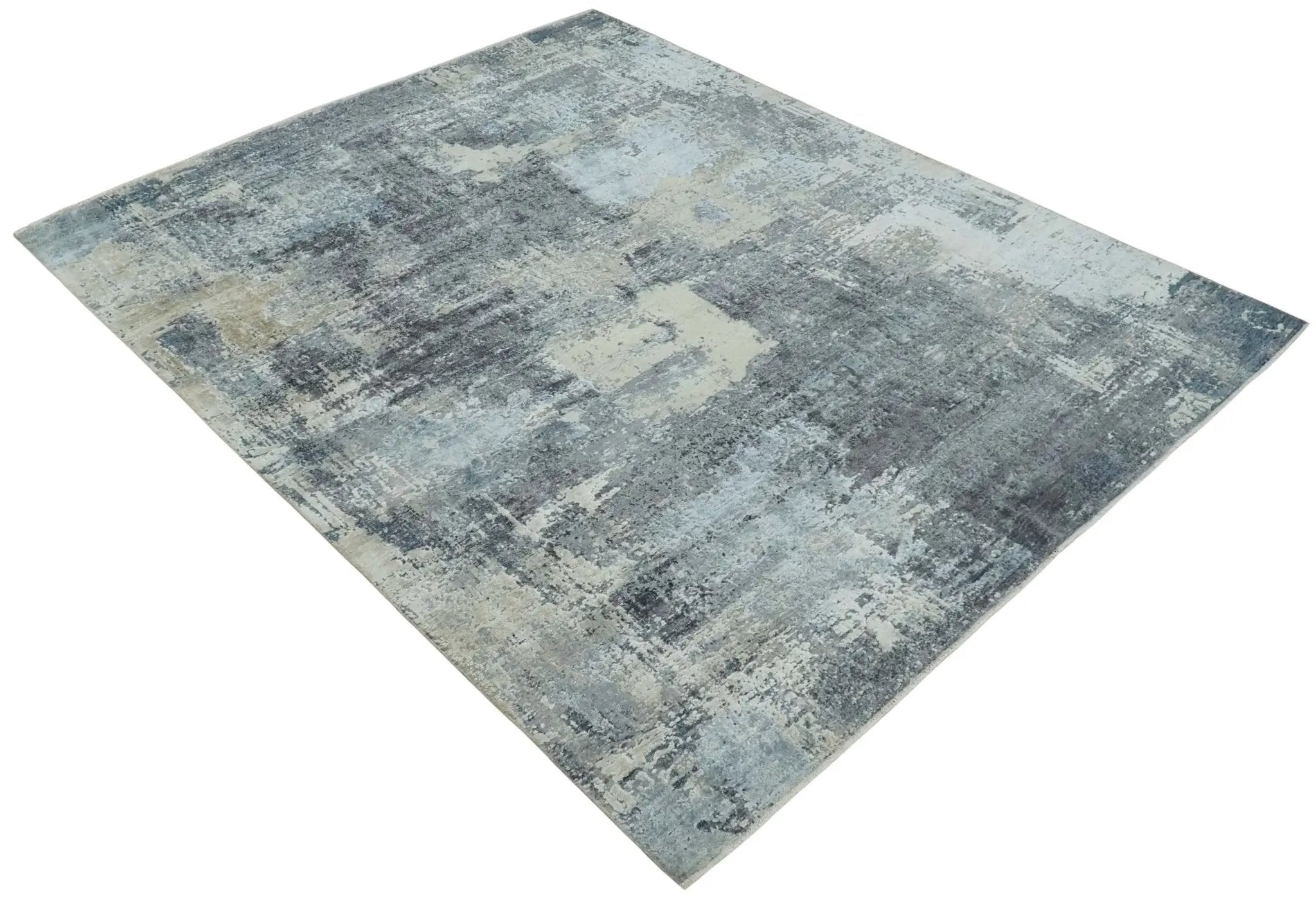 8x10 Charcoal, Beige and Gray Modern Abstract Distressed Finish High Low texture Hand Knotted Rug by The Rug Decor