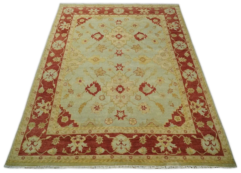 8x10 Fine Hand Knotted Beige and Rust Traditional Vintage Persian Antique Wool Rug by The Rug Decor