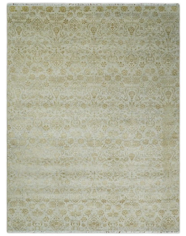 8x10 Fine Hand Knotted Beige and Gold Traditional Vintage Persian Style Antique Silk Rug