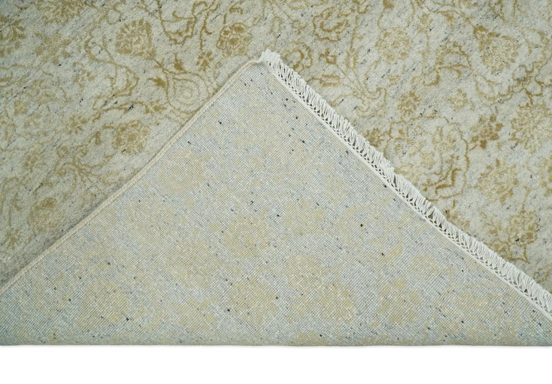 8x10 Fine Hand Knotted Beige and Gold Traditional Vintage Persian Style Antique Silk Rug by The Rug Decor