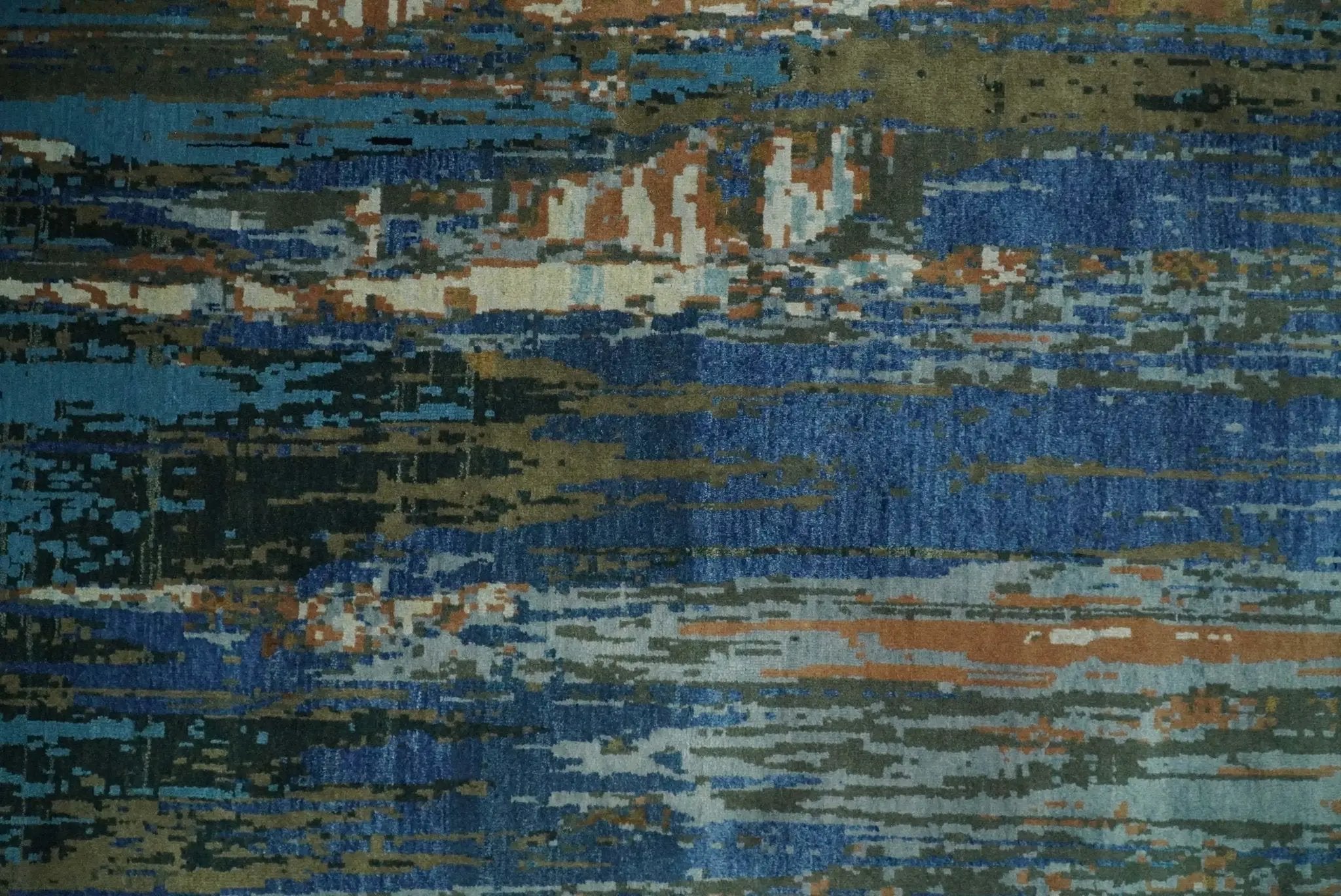 8x10 Fine Hand Knotted Blue and Brown Modern Abstract Wool Area Rug by The Rug Decor
