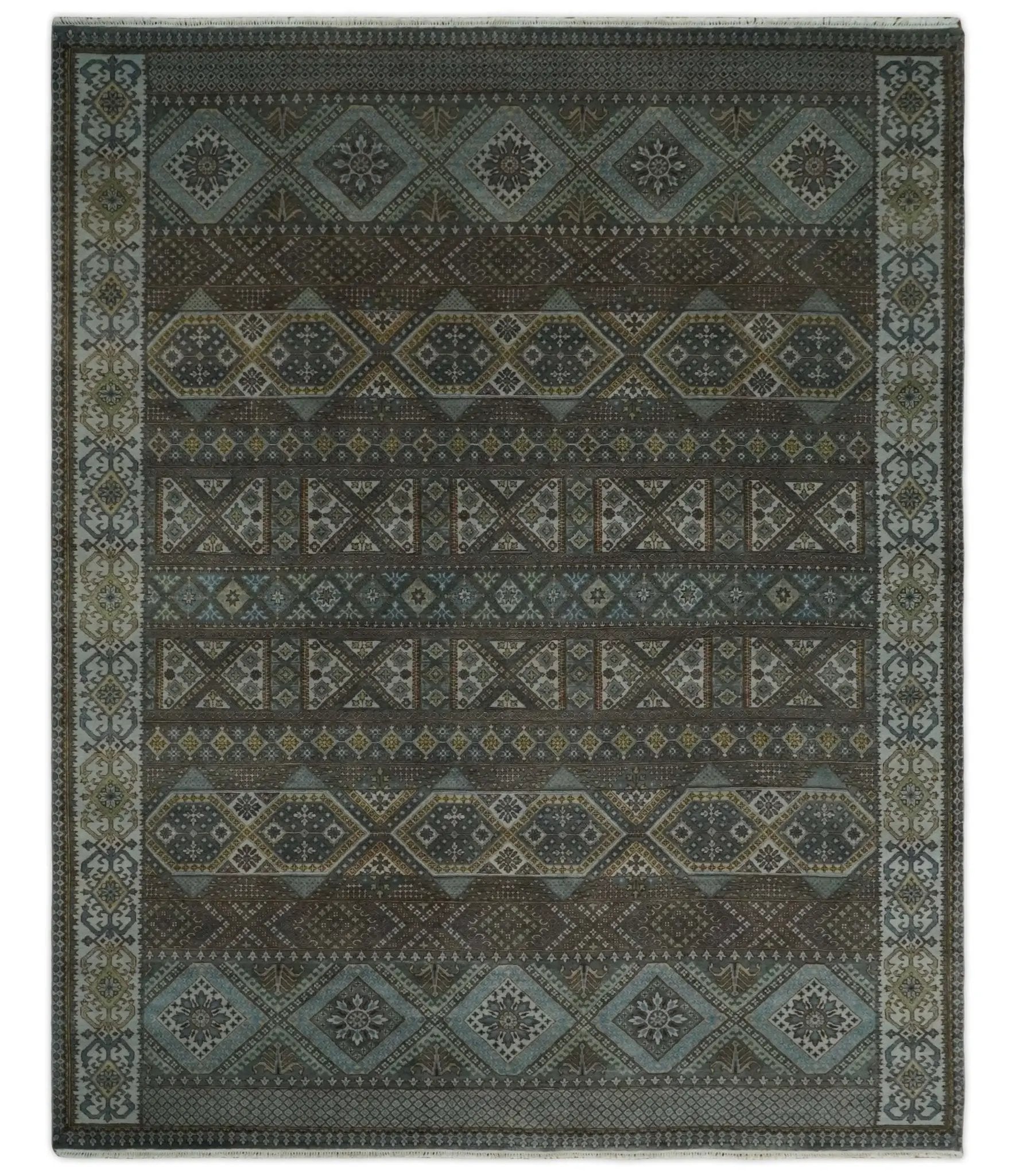 8x10 Fine Hand Knotted Brown and Blue Southwestern Traditional Antique Area Rug by The Rug Decor