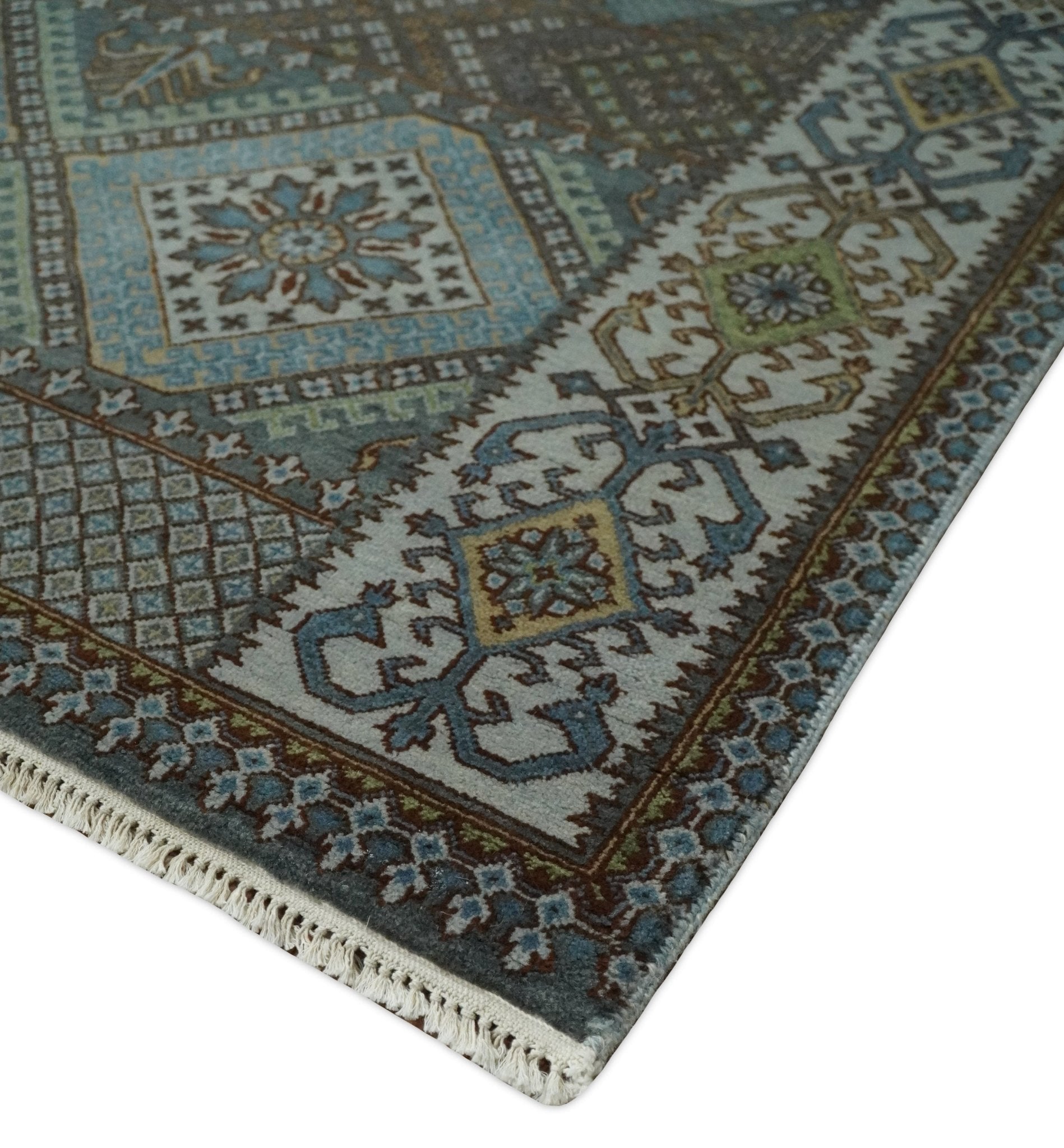 8x10 Fine Hand Knotted Brown and Blue Southwestern Traditional Antique Area Rug by The Rug Decor