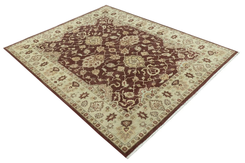 8X10 Fine Hand Knotted Rust And Gold Traditional Design Wool Rug by The Rug Decor