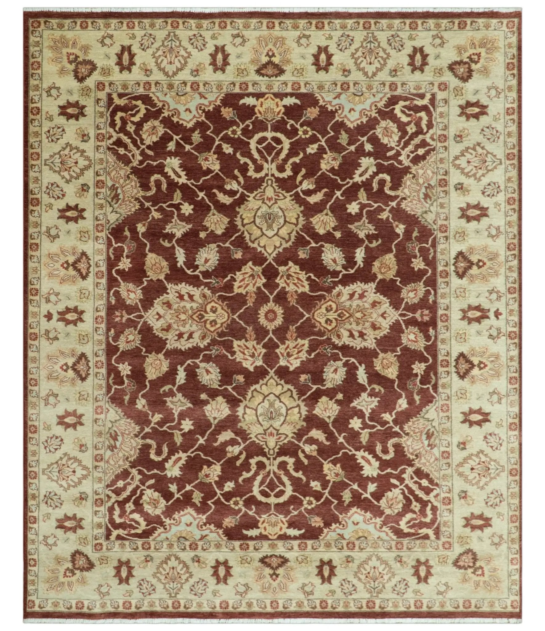 8X10 Fine Hand Knotted Rust And Gold Traditional Design Wool Rug by The Rug Decor