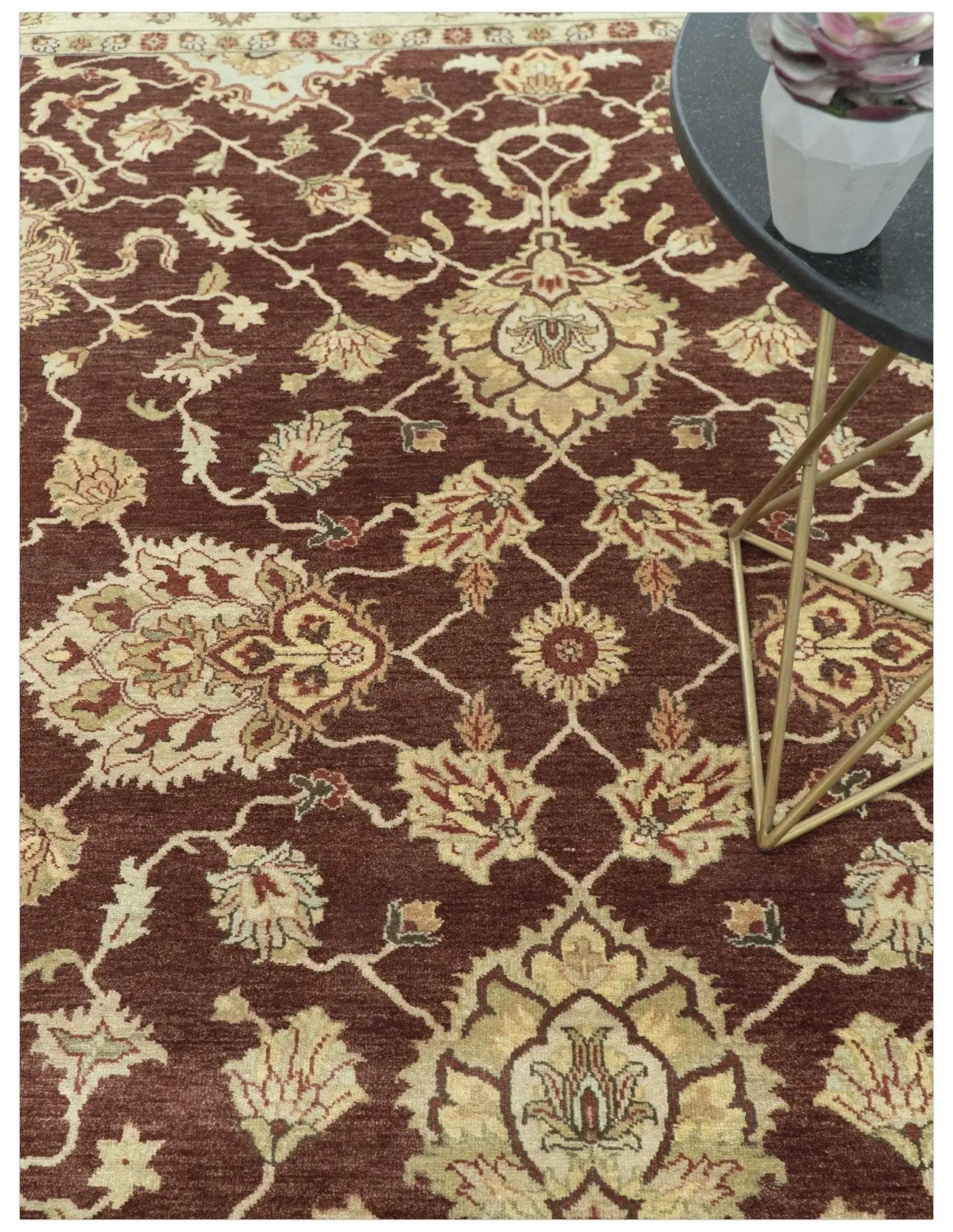 8X10 Fine Hand Knotted Rust And Gold Traditional Design Wool Rug by The Rug Decor