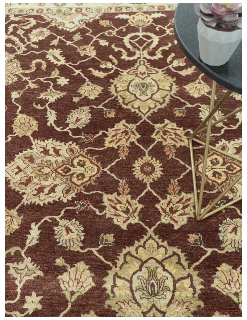 8X10 Fine Hand Knotted Rust And Gold Traditional Design Wool Rug by The Rug Decor