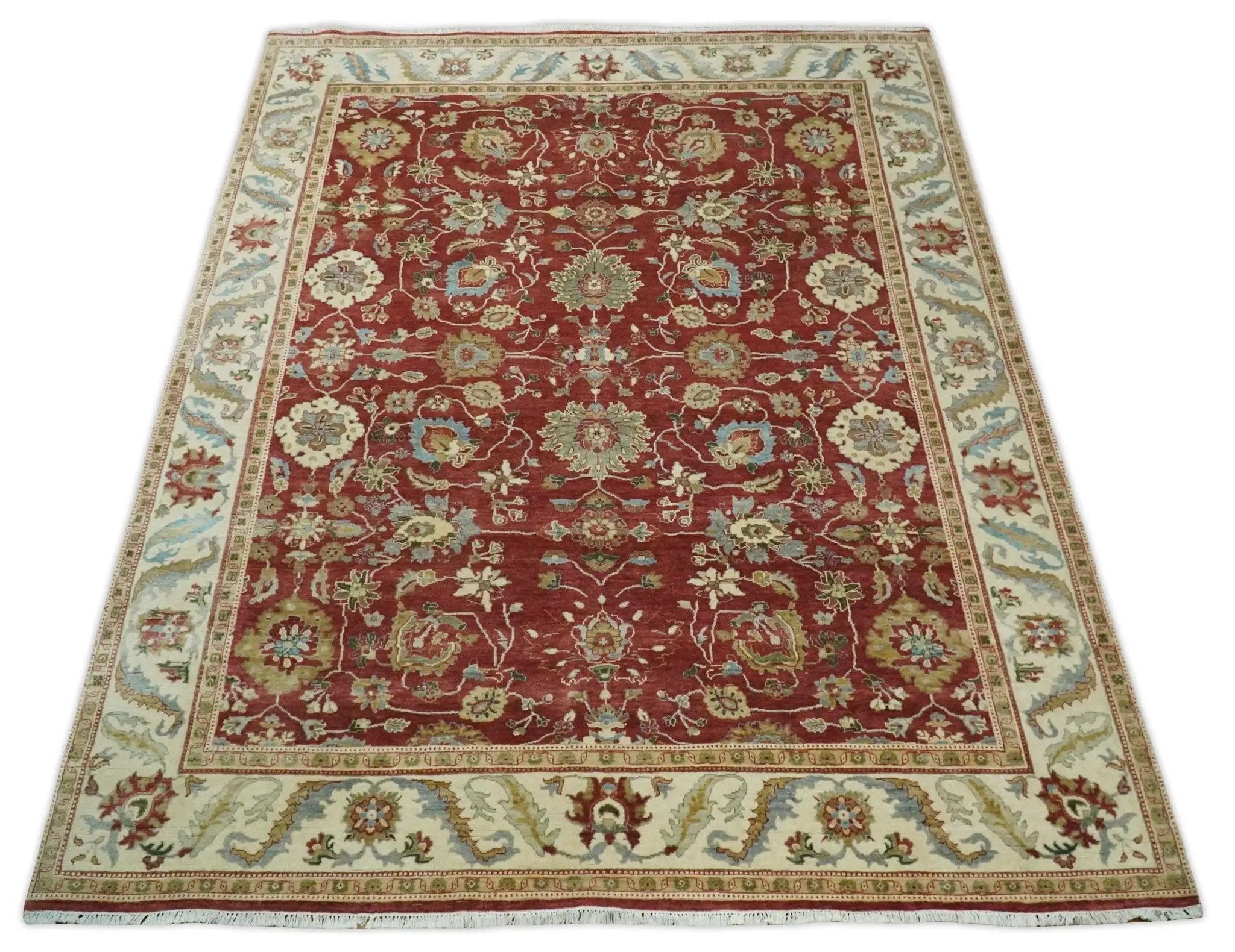 8x10 Fine Hand Knotted Rust and Ivory Traditional Persian Style Antique Wool Rug by The Rug Decor