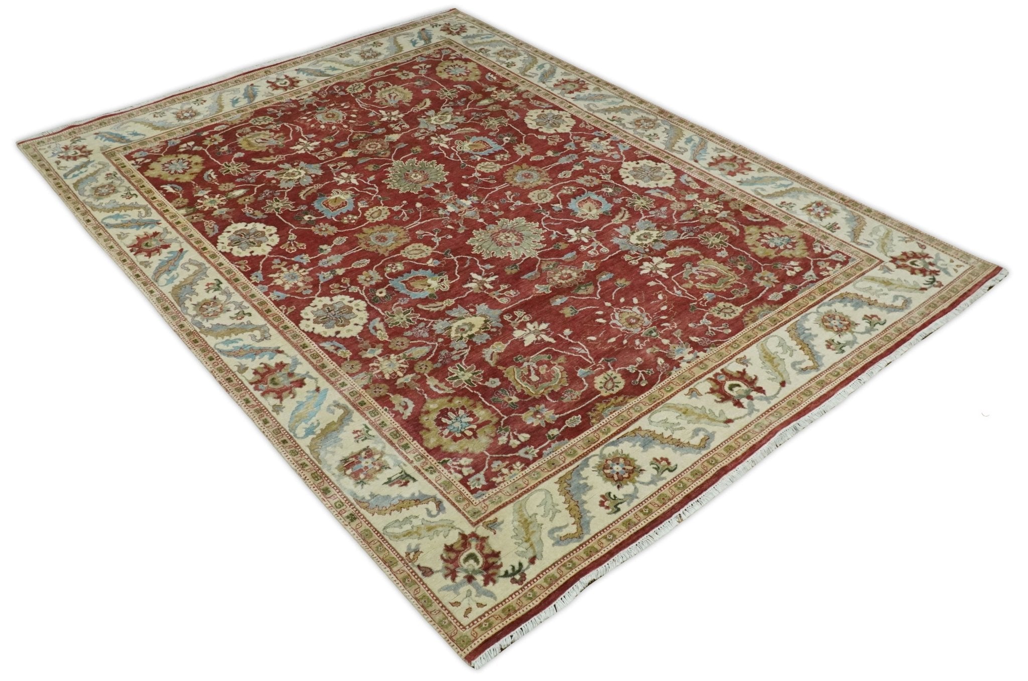 8x10 Fine Hand Knotted Rust and Ivory Traditional Persian Style Antique Wool Rug by The Rug Decor