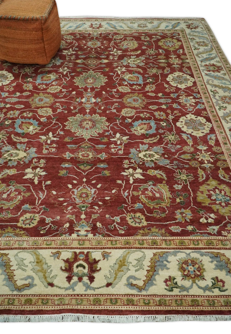 8x10 Fine Hand Knotted Rust and Ivory Traditional Persian Style Antique Wool Rug by The Rug Decor