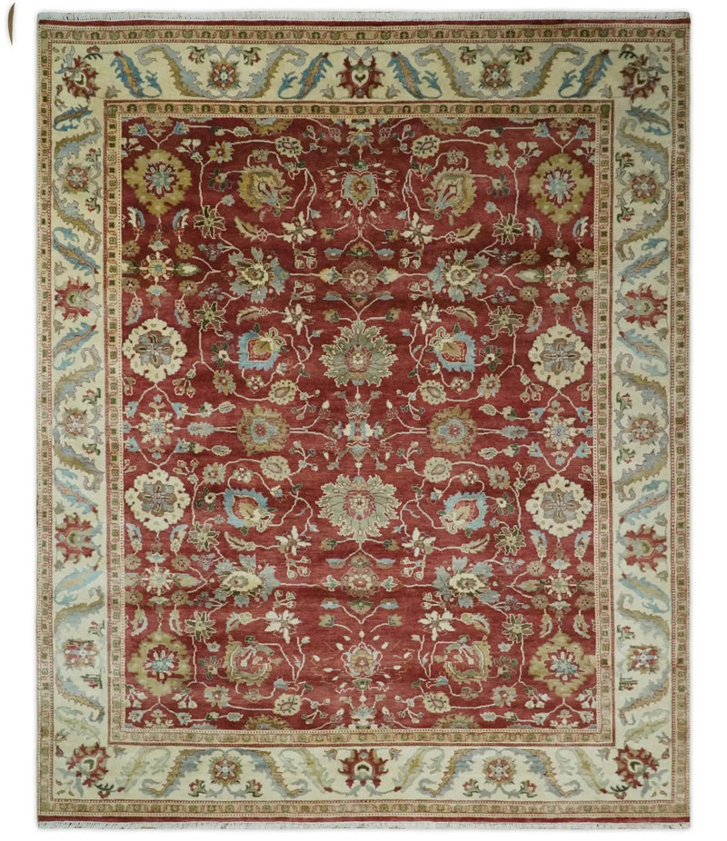 8x10 Fine Hand Knotted Rust and Ivory Traditional Persian Style Antique Wool Rug by The Rug Decor