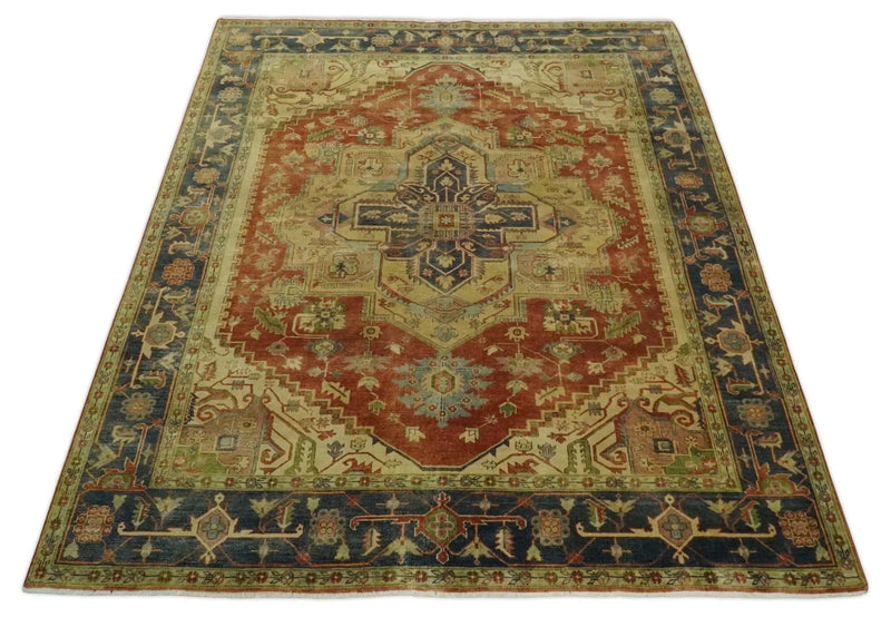 8x10 Gold, Rust and Charcoal Heriz Serapi Traditional Vintage Turkish Style Antique Look Hand Knotted Wool Area Rug | N361810 by The Rug Decor
