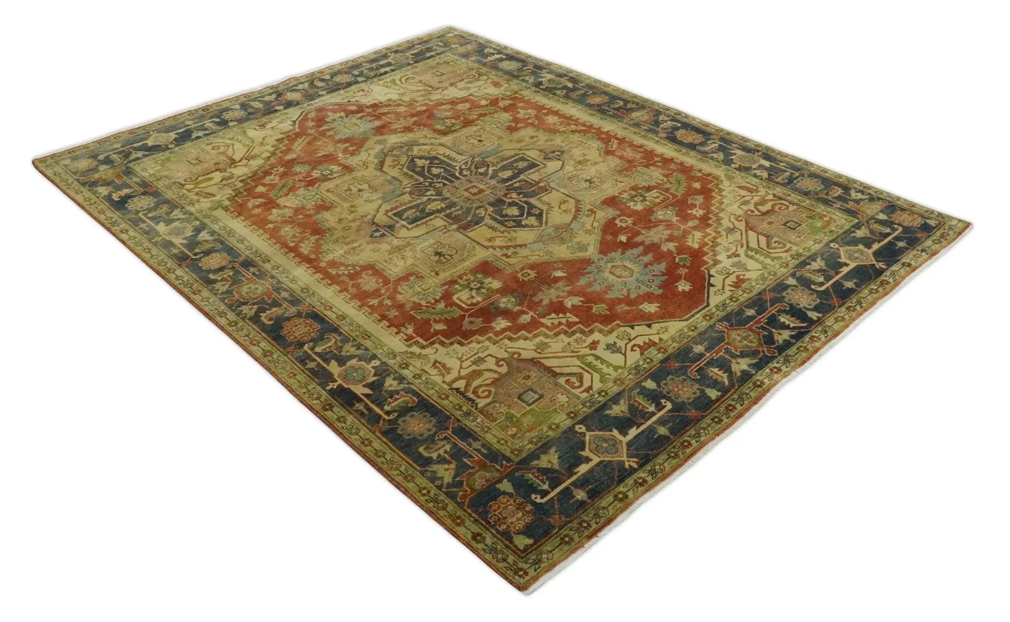 8x10 Gold, Rust and Charcoal Heriz Serapi Traditional Vintage Turkish Style Antique Look Hand Knotted Wool Area Rug | N361810 by The Rug Decor