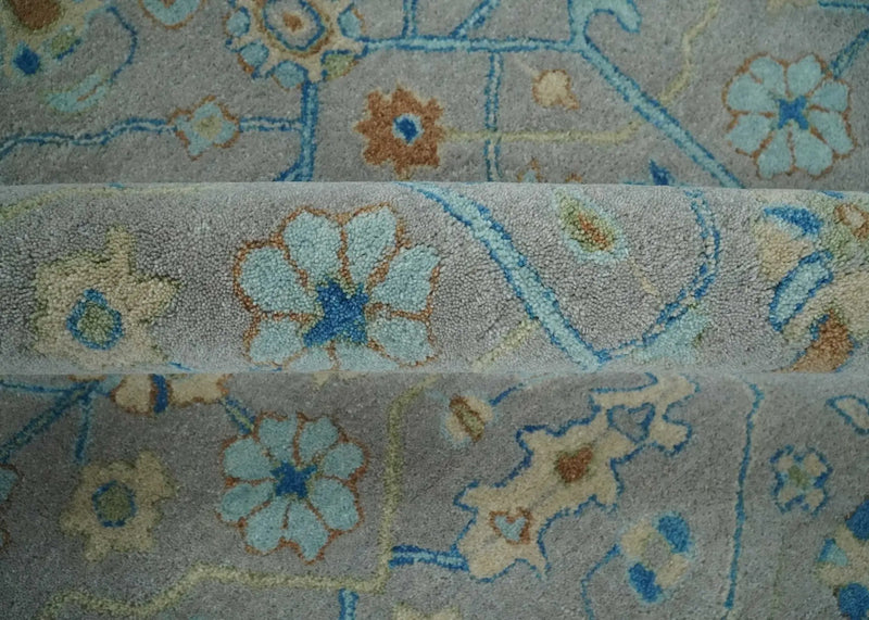 8x10 Hand Tufted Gray, Beige and Accent Blue Traditional Herati Design Wool Rug by The Rug Decor