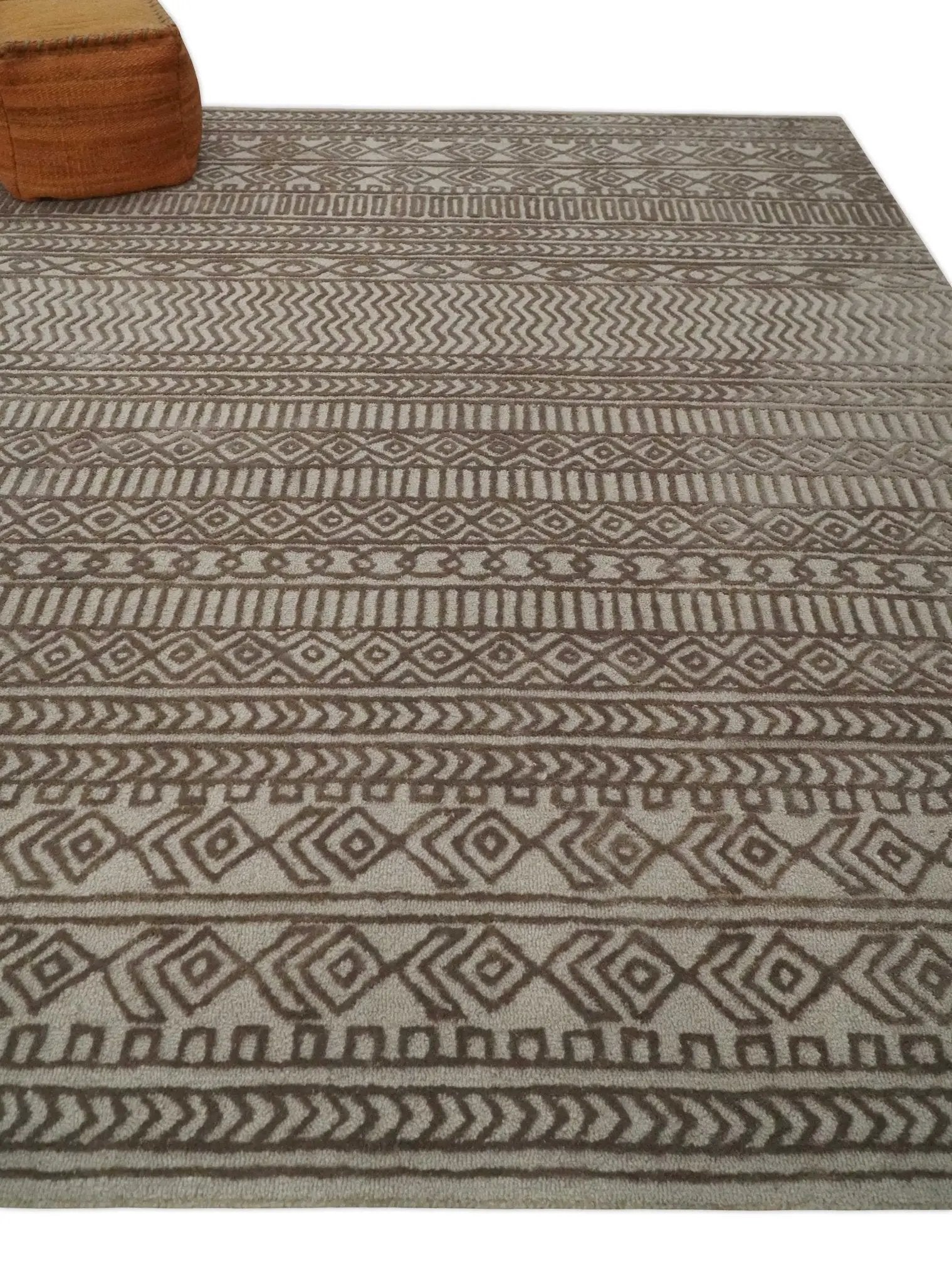8x10 Hand Tufted Ivory and Bronze Stripes Pattern Rug Multi Size Living Room and Bedroom Rug | TRD6530810S by The Rug Decor