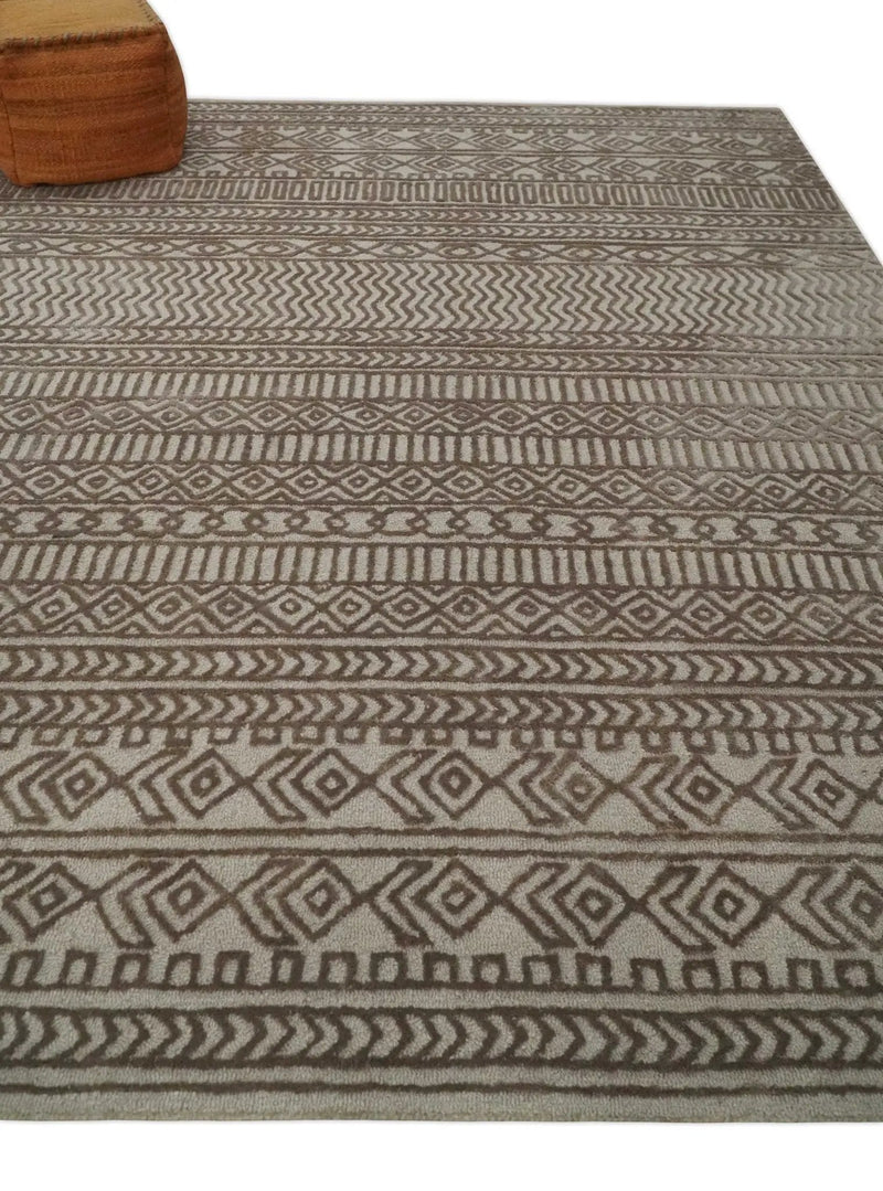 8x10 Hand Tufted Ivory and Bronze Stripes Pattern Rug Multi Size Living Room and Bedroom Rug | TRD6530810S by The Rug Decor