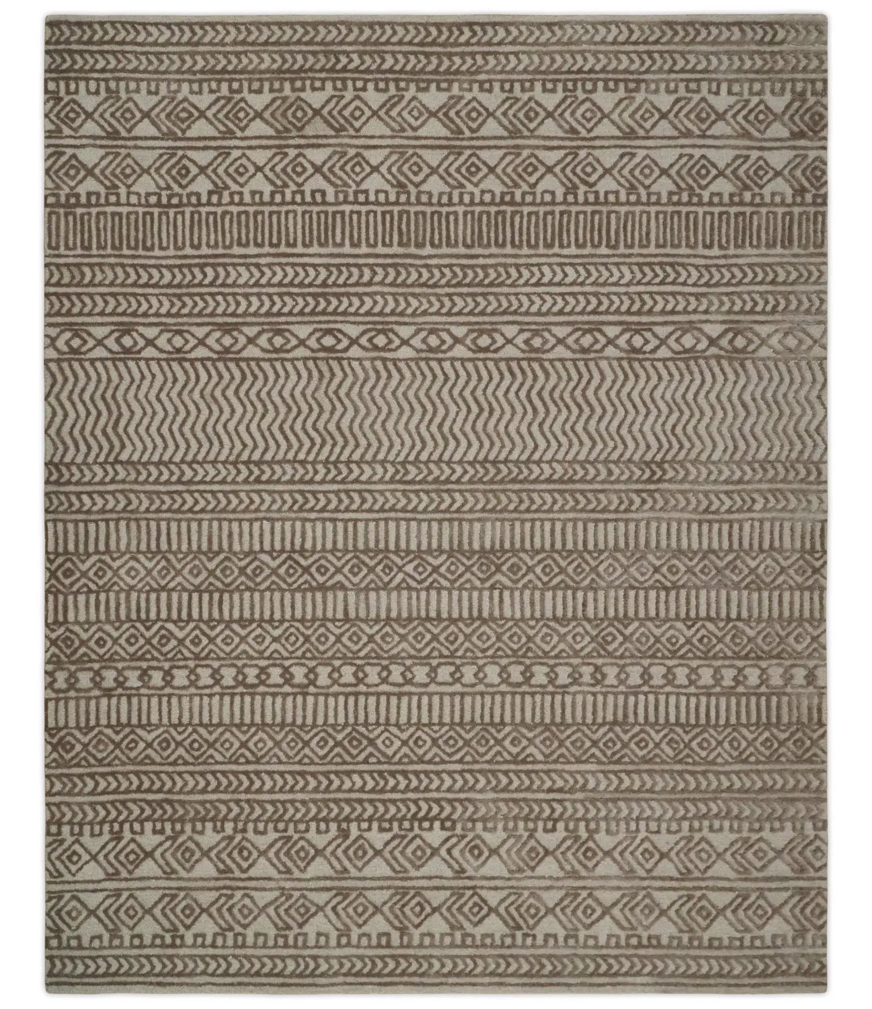 8x10 Hand Tufted Ivory and Bronze Stripes Pattern Rug Multi Size Living Room and Bedroom Rug | TRD6530810S by The Rug Decor