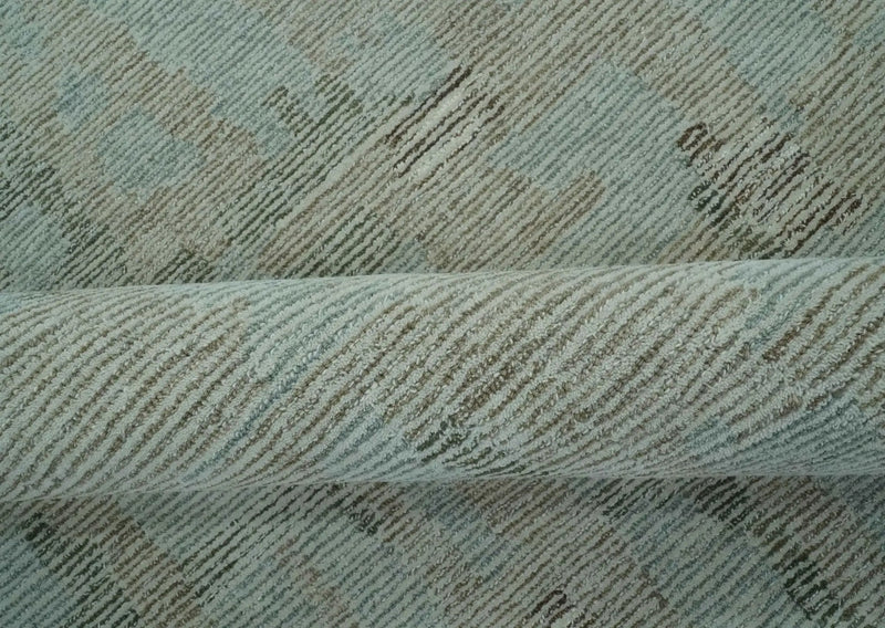 8x10 Modern Abstract Teal, Olive and Ivory Hand Tufted wool area rug by The Rug Decor
