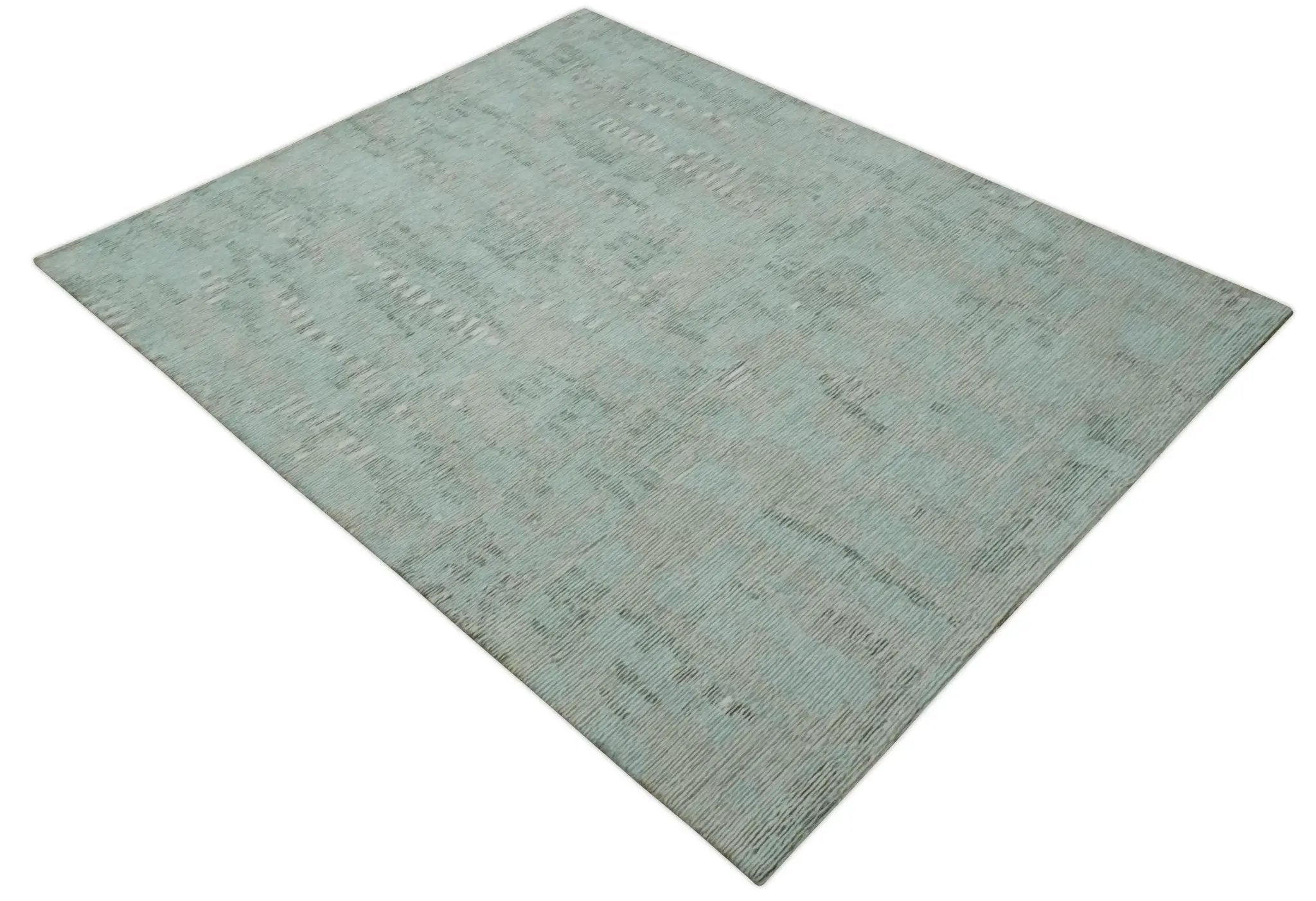 8x10 Modern Abstract Teal, Olive and Ivory Hand Tufted wool area rug by The Rug Decor