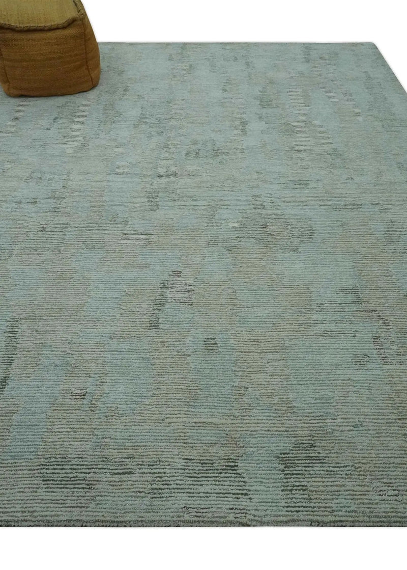 8x10 Modern Abstract Teal, Olive and Ivory Hand Tufted wool area rug by The Rug Decor