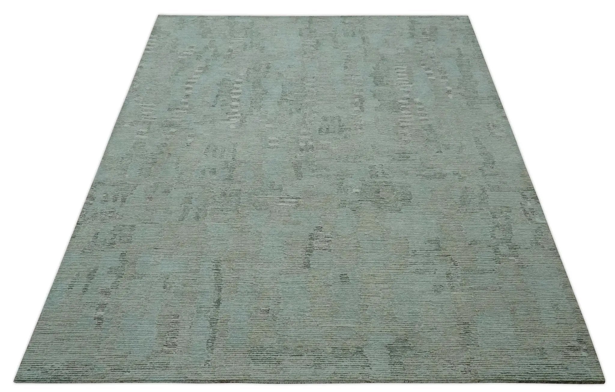 8x10 Modern Abstract Teal, Olive and Ivory Hand Tufted wool area rug by The Rug Decor