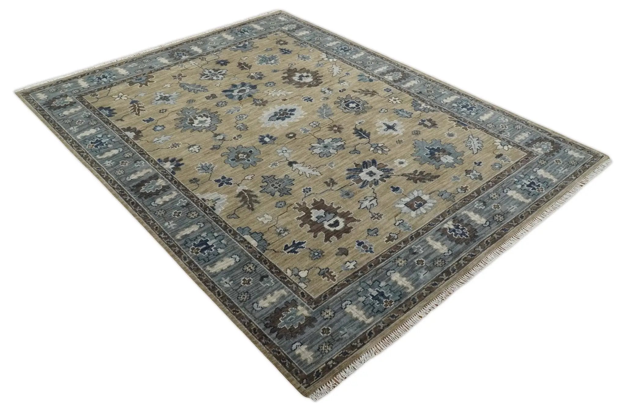 8x10 Traditional Beige and Gray Antique Style Floral Hand knotted Wool Area Rug by The Rug Decor