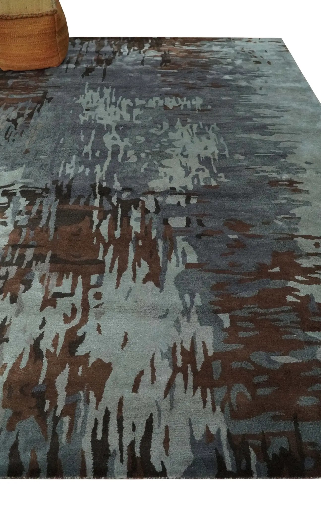 8x11 Gray, Silver and Brown Modern Abstract Hand Tufted wool and Art silk Area Rug by The Rug Decor