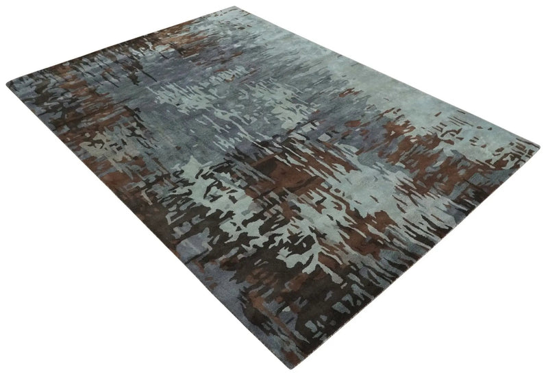 8x11 Gray, Silver and Brown Modern Abstract Hand Tufted wool and Art silk Area Rug by The Rug Decor